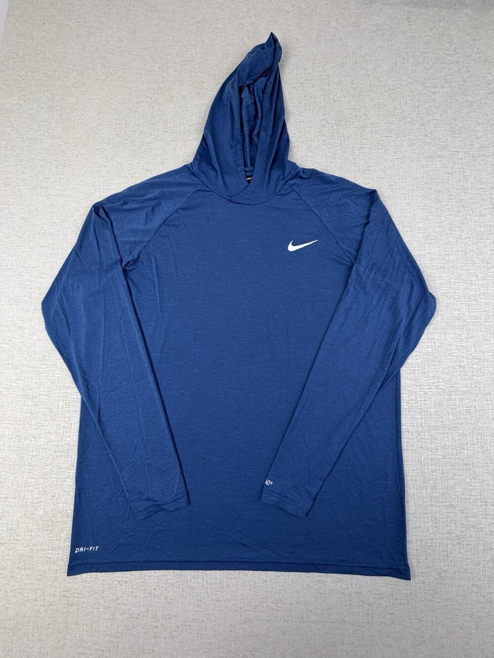 Nike Swim Men’s XXL Dri-FIT Hooded Sun Shirt Blue UPF 40+ Long Sleeve